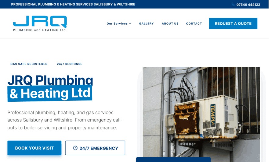 JRQ Plumbing & Heating website homepage built by PaisleyFinn