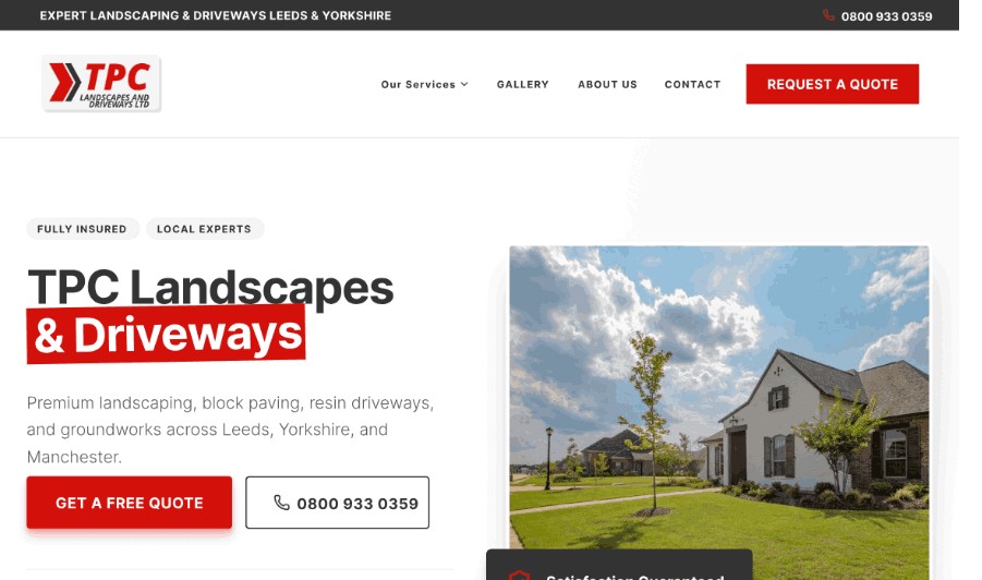TPC Landscapes & Driveways website homepage built by PaisleyFinn
